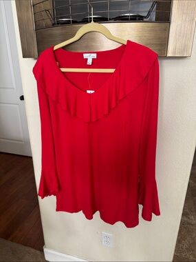 Shavonne Dorsey Red Ruffle-Neck Long Sleeve Top